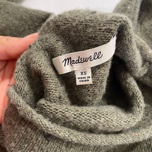 Madewell Mock Neck Sweater XS | Olive Green Ribbed Hem Cozy Knit Pullover - Picture 3 of 8